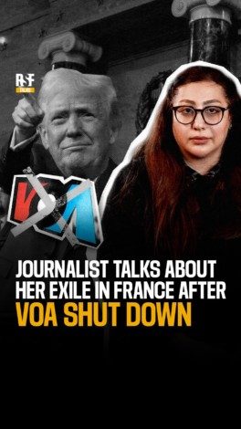 Parvana Bayramova talks about her exile from Azerbaijan to France after the Trump administration dismantled voanews
The shutdown of US-based international broadcaster Voice of America (VOA) has left a hole in the news environment for people all over the world, for example in Azerbaijan, where President Ilham Aliyev has destroyed all forms of pluralism. He wages a merciless war against any remaining critics.

Trump’s decision is not only illegal, it’s also a major blow to millions of citizens’ right to trustworthy information and an invaluable gift to the world’s biggest predators of press freedom. 
We call on US Vice President JD Vance, who is in Azerbaijan today, to demand the release of the 25 Azerbaijani journalists who are being arbitrarily detained.
–
Parvana Bayramova témoigne de son exil de l’Azerbaïdjan vers la France après que l’administration Trump a démantelé Voanews. 

La fermeture du média international américain Voice of America a laissé un vide dans le paysage médiatique mondial, notamment en Azerbaïdjan où le président Ilham Aliev a anéanti toute espèce de pluralisme. Il mène une guerre impitoyable contre les dernières voix critiques. 

La décision de Donald Trump est non seulement illégale, mais elle porte également un coup dur au droit de millions de citoyens à une information fiable et constitue un cadeau inestimable aux plus grands prédateurs de la liberté de la presse dans le monde. 

Nous appelons le vice-président américain JD Vance, qui est en Azerbaïdjan aujourd’hui, à demander la libération des 25 journalistes azerabïdjanais arbitrairement détenus.

@parishkom