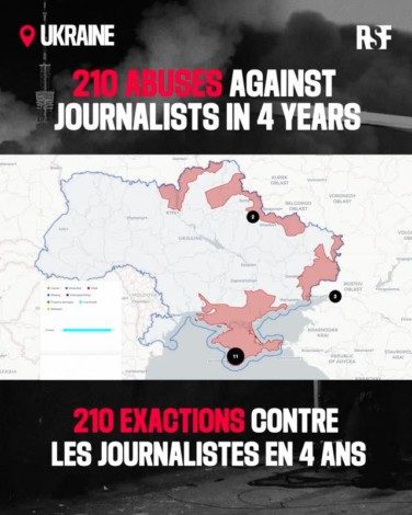 Drone attacks, artillery fire, abductions… Since the beginning of Russia’s full-scale invasion of Ukraine, we have documented more than 175 cases of journalists who have fallen victim to abuses while carrying out their work in the country. .

The foreign and Ukrainian reporters relentlessly covering the news in Ukraine since 24 February 2022 —despite the extremely dangerous environment — have shown remarkable courage. Russia’s attacks against them have not lessened.

Protecting journalists is crucial to ensuring they can continue to inform the public.

Find out more about the impact of Russia's four-year-long large-scale invasion at rsf.org or via the link in bio.
–
Attaques de drones, tirs d’artillerie, enlèvements…. Depuis le 24 février 2022, Nous avons documenté plus de 175 cas de journalistes victimes d’exactions à la suite de l’invasion à grande échelle du pays par la Russie.

Les reporters internationaux et ukrainiens qui couvrent sans relâche l’actualité en Ukraine depuis 4 ans, malgré un contexte sécuritaire extrêmement dangereux, font preuve d’un courage remarquable. Les attaques de la Russie contre eux ne faiblissent pas. 

La protection des journalistes est cruciale pour qu’ils puissent continuer leur travail d’information.

Découvrez le bilan de quatre ans d’invasion à grande échelle sur rsf.org ou dans le lien en bio.