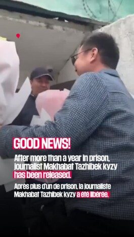 The founder of the media outlet Ayt Ayt Dese, Makhabat Tazhibek kyzy, has finally been released after more than a year in prison.

She was arrested on January 16, 2025, on the same day as 10 other journalists involved in investigations on corruption among Kyrgyz elites, particularly within the presidential circle. She was beaten in her cell by prison guards a few months after her incarceration. Her colleague, Aktilek Kaparov, who was arrested even though he had not worked for several months, slit his wrists in prison on May 30 because he could no longer bear the horrible conditions of his detention.

Freed thanks to international pressure, Makhabat Tazhibek kyzy still faces charges and is barred from leaving the country. We demand that these charges be dropped.
—
La fondatrice de Ayt Ayt Dese, Makhabat Tazhibek Kyzy est enfin libérée après plus d’un an d’emprisonnement. 

Elle a été arrêtée le 16 janvier 2025, la même journée que 10 autres journalistes travaillant ou ayant travaillé sur des enquêtes liées à la corruption des élites kirghizes, en particulier du cercle présidentiel. Elle a été frappée dans sa cellule par des gardiens de prison quelques mois après son incarcération. Son confrère, Aktilek Kaparov, arrêté alors qu’il ne travaillait plus depuis plusieurs mois, s'est tranché les veines en prison le 30 mai car il ne supportait plus ses conditions de détention.

Obtenue sous pression internationale, cette décision de libération reste partielle: elle est toujours poursuivie et interdite de quitter le pays. Nous demandons que ces charges soient abandonnées