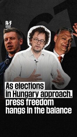Without imprisoning or killing a single journalist, press freedom predator Viktor Orban has nearly wiped out independent journalism in Hungary.
On 12 April, Hungarian citizens will cast their ballots in an historic election between Viktor Orban — the Fidesz prime minister and Kremlin ally classed as a press freedom predator by RSF as of 2021 — and Peter Magyar, the leader of the Tisza party.
Prime Minister Viktor Orban’s predatory methods have put press freedom under existential threat in the country he rules and are now serving as a model for political leaders in Europe and the Americas.
While we commend the resilience of Hungary’s independent media outlets, they cannot fight forever. The survival of press freedom must be guaranteed regardless of the election’s outcome.
–

Sans emprisonner ni tuer un seul journaliste, Viktor Orban, prédateur de la liberté de la presse, a presque anéanti le journalisme indépendant hongrois. 

Le 12 avril, les citoyens hongrois voteront lors d'une élection historique qui opposera Viktor Orban, Premier ministre, du parti Fidesz, et allié du Kremlin, classé par RSF parmi les prédateurs de la liberté de la presse depuis 2021, et Peter Magyar, chef du parti Tisza.

Les méthodes prédatrices du Premier ministre Viktor Orban ont mis la liberté de la presse en danger dans son pays et servent désormais de modèle à certains dirigeants politiques en Europe et en Amérique. 
Si nous saluons la résilience des médias indépendants hongrois, ceux-ci ne peuvent pas se battre éternellement. La survie de la liberté des médias doit être garantie, quelle que soit l'issue du scrutin.