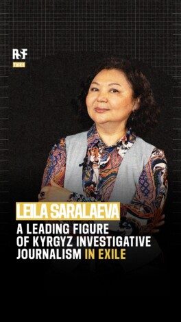 Newly arrived in France after being granted a visa because of arbitrary legal proceedings and threats related to her work, Kyrgyz journalist Leila Saralaeva recounts the obstacles faced by independent media in her country.
She was forced to flee Kyrgyzstan via Georgia and then Serbia as a result of her journalistic investigations into the Kyrgyz government.
Founder of the media outlet Novye Litsa (New Faces) and an RSF correspondent since 2023, she describes the alarming decline in press freedom in this Central Asian country and her experience of forced exile.
—
Arrivée en France après avoir obtenu un visa, à la suite d’une procédure judiciaire arbitraire et de menaces liées à l’exercice de son métier, Leila Saralaeva témoigne des obstacles auxquels se heurtent les médias indépendants dans le paysage kirghize.
La journaliste a été contrainte de fuir le Kirghizistan par la Géorgie, puis par la Serbie, à la suite de ses enquêtes visant le pouvoir en place. 
Fondatrice du média Nouveaux visages (Novye Litsa), correspondante de RSF depuis 2023, elle témoigne de la dégradation alarmante de la liberté de la presse de ce pays d’Asie centrale et de son parcours d’exil forcé.