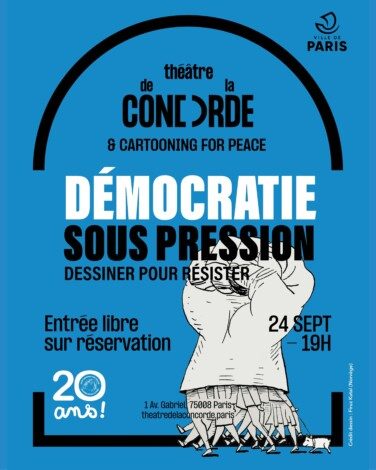 À l’occasion de ses 20 ans et de la parution du livre «Défendons la démocratie !» aux Éditions de la Martinière, Cartooning for Peace investit le Théâtre de la Concorde pour une grande soirée citoyenne et festive consacrée au combat démocratique.

Face aux pressions croissantes qui s’exercent sur les médias, à la diffusion de la désinformation et aux atteintes à la liberté d’informer observées dans de nombreuses régions du monde, cette soirée invitera à réfléchir aux défis démocratiques contemporains et aux moyens de les relever collectivement. 

📆Jeudi 24 Septembre à 19h 
📍Théâtre de la Concorde 1 av. Gabriel, 75008 PARIS
🔗 En savoir plus dans le lien dans la description